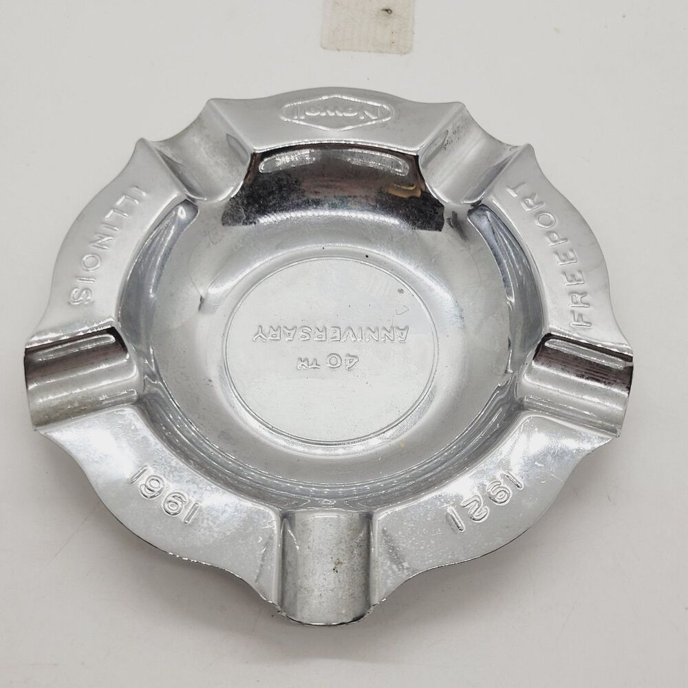 Newell Co Metal Ashtray 50th Anniversary 1961 Freeport IL Tobacciana Chrome